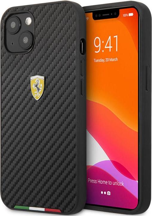 Ferrari Coque iPhone 13 - Hardcase Housse de protection Italian Flag No.166.4 Carbon TPU noir